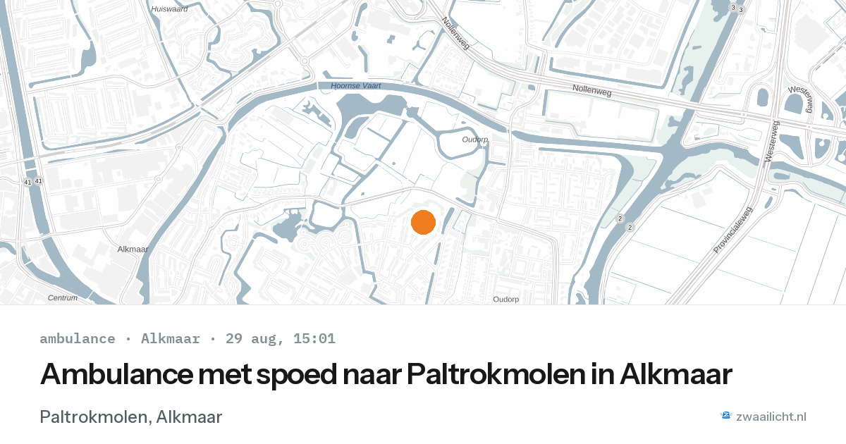Ambulance met spoed naar Paltrokmolen in Alkmaar — 29 aug 2026