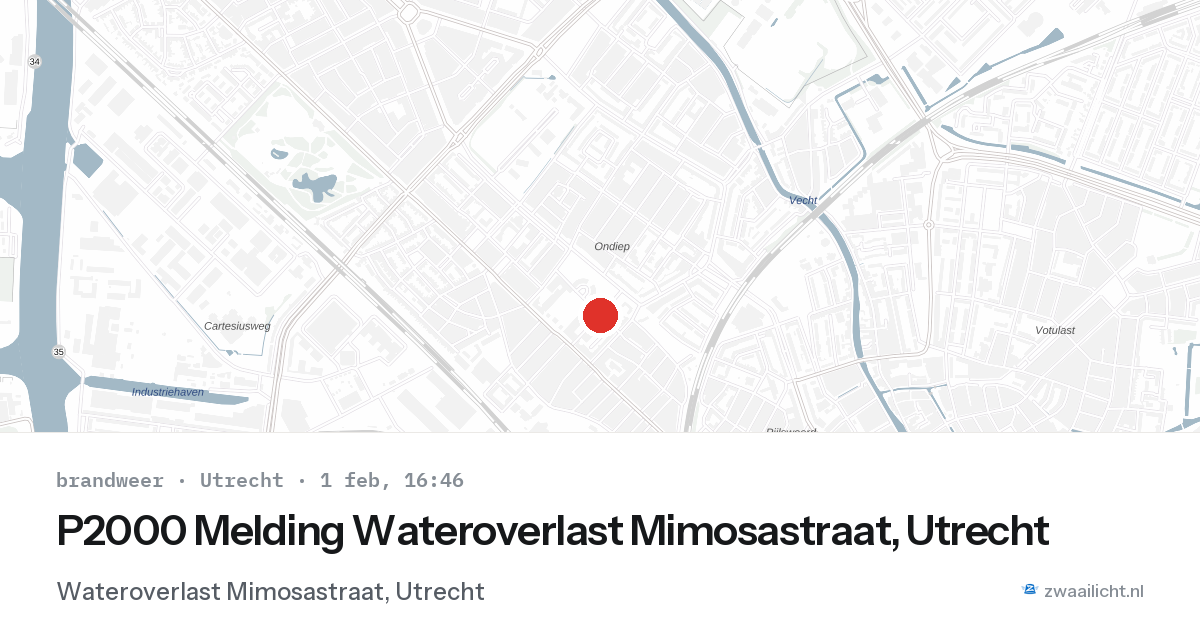 P2000 Melding Wateroverlast Mimosastraat, Utrecht — 1 feb 2026