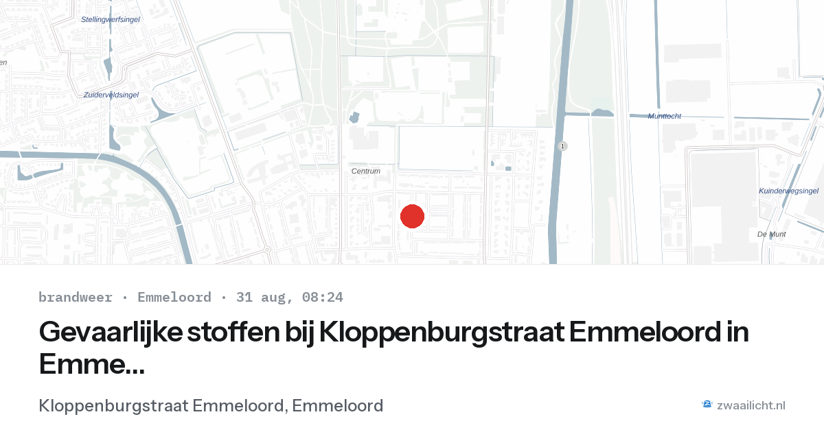 Gevaarlijke stoffen bij Kloppenburgstraat Emmeloord in Emmeloord — 31 aug 2026