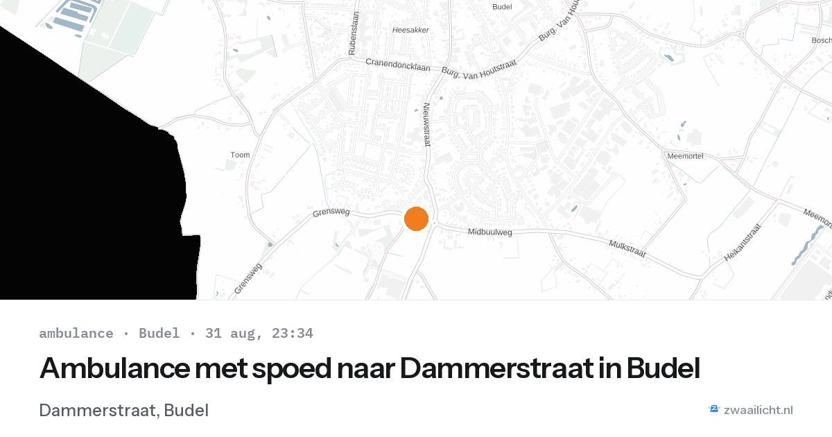 Ambulance met spoed naar Dammerstraat in Budel — 31 aug 2026