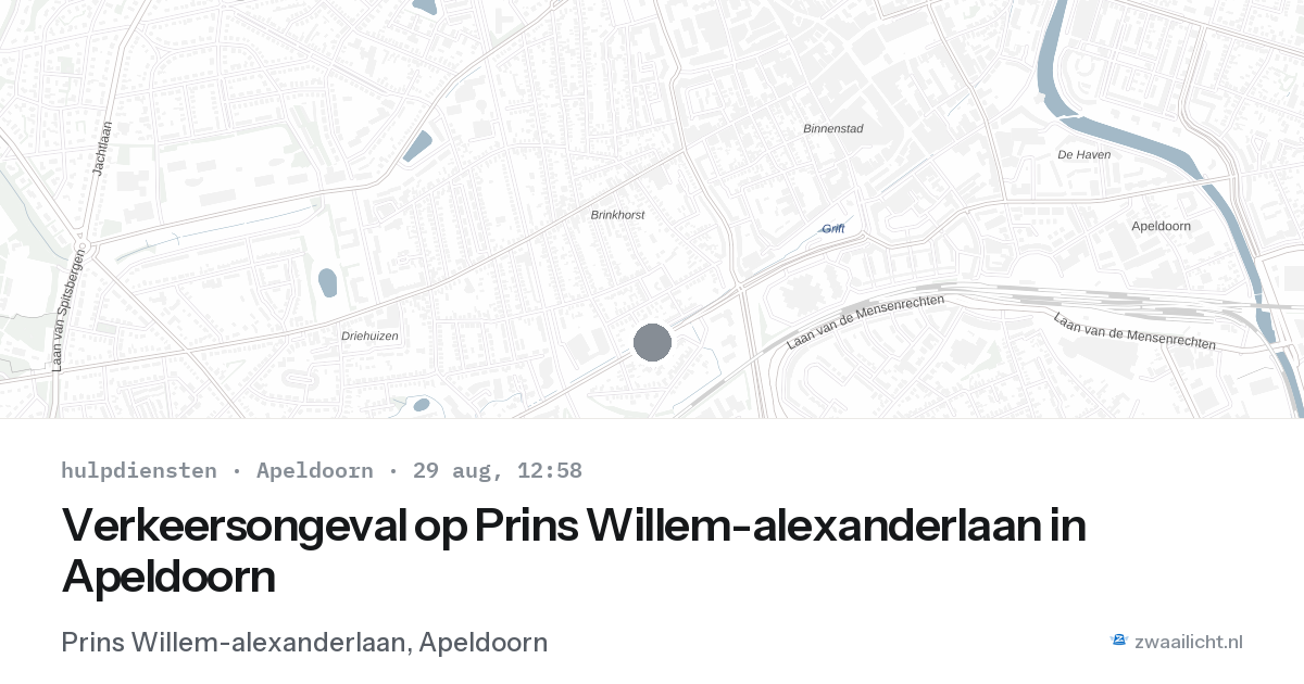 Verkeersongeval op Prins Willem-alexanderlaan in Apeldoorn — 29 aug 2026