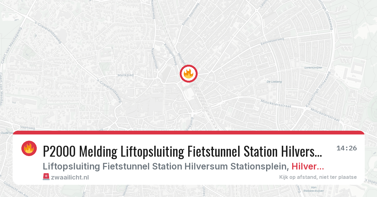 P2000 Melding Liftopsluiting Fietstunnel Station Hilversum Stationsplein, Hilversum — 8 feb 2026