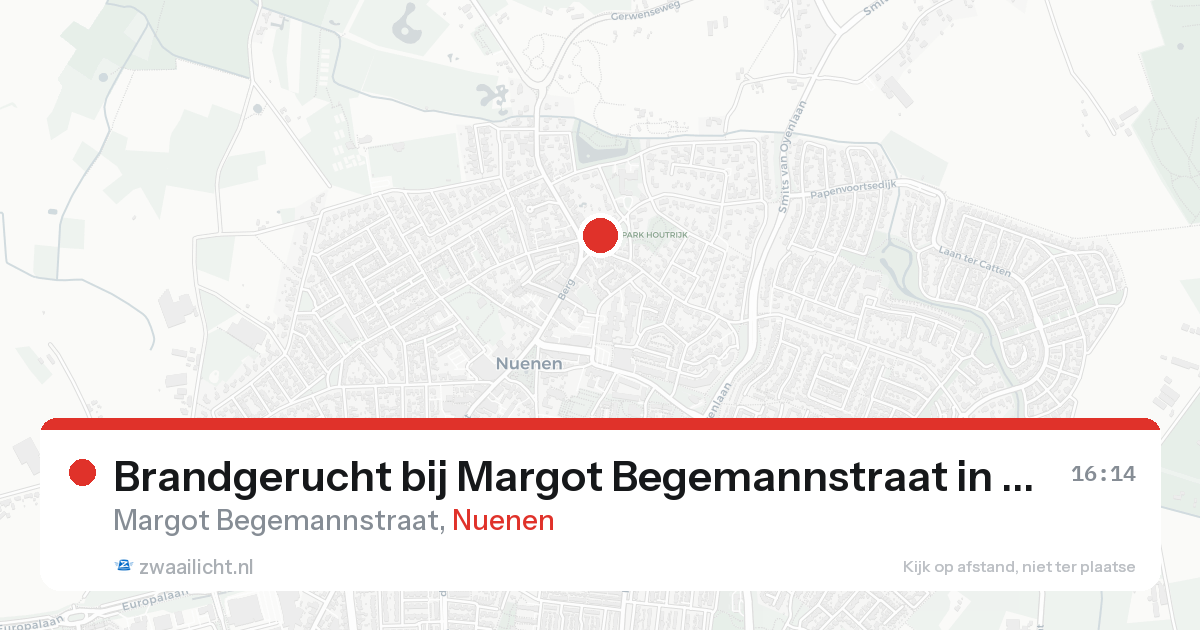 Brandgerucht bij Margot Begemannstraat in Nuenen — 17 aug 2026