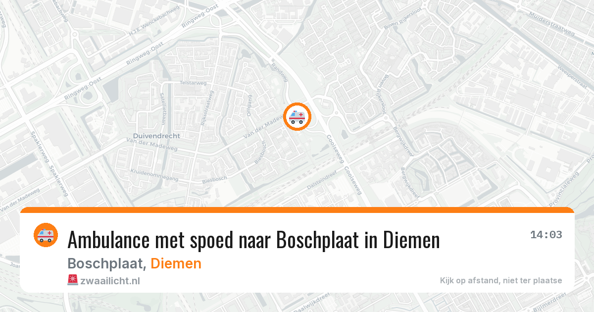 Ambulance met spoed naar Boschplaat in Diemen — 20 jun 2026