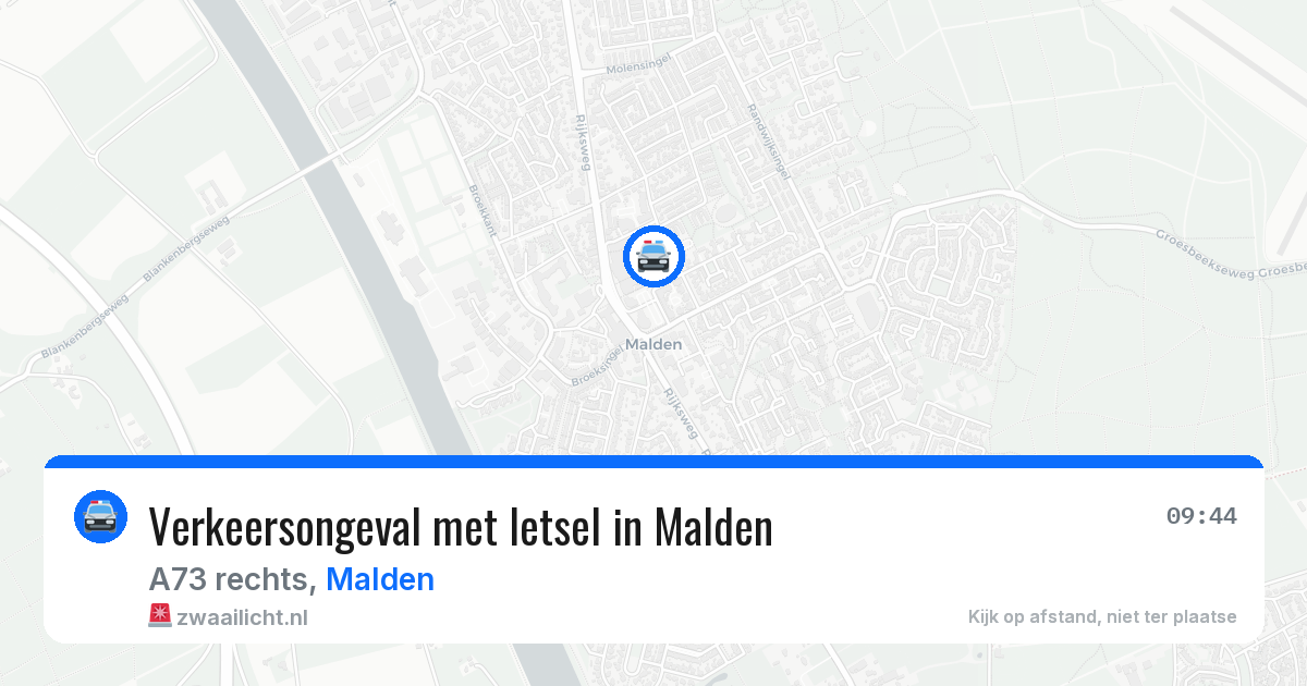 Verkeersongeval met letsel in Malden — 10 aug 2026