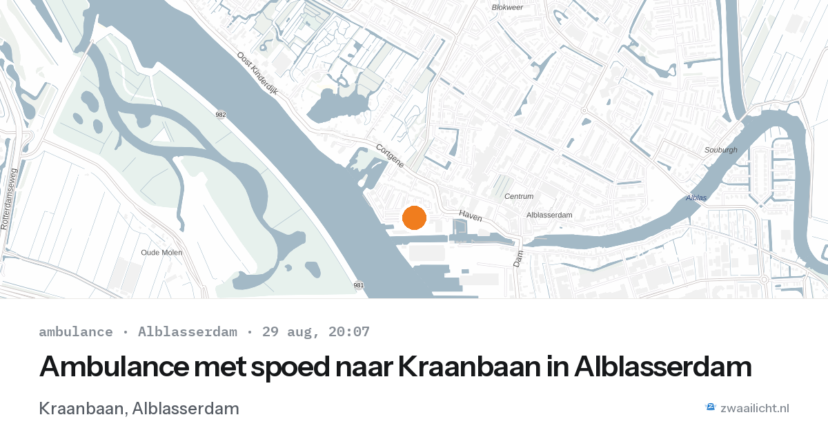 Ambulance met spoed naar Kraanbaan in Alblasserdam — 29 aug 2026