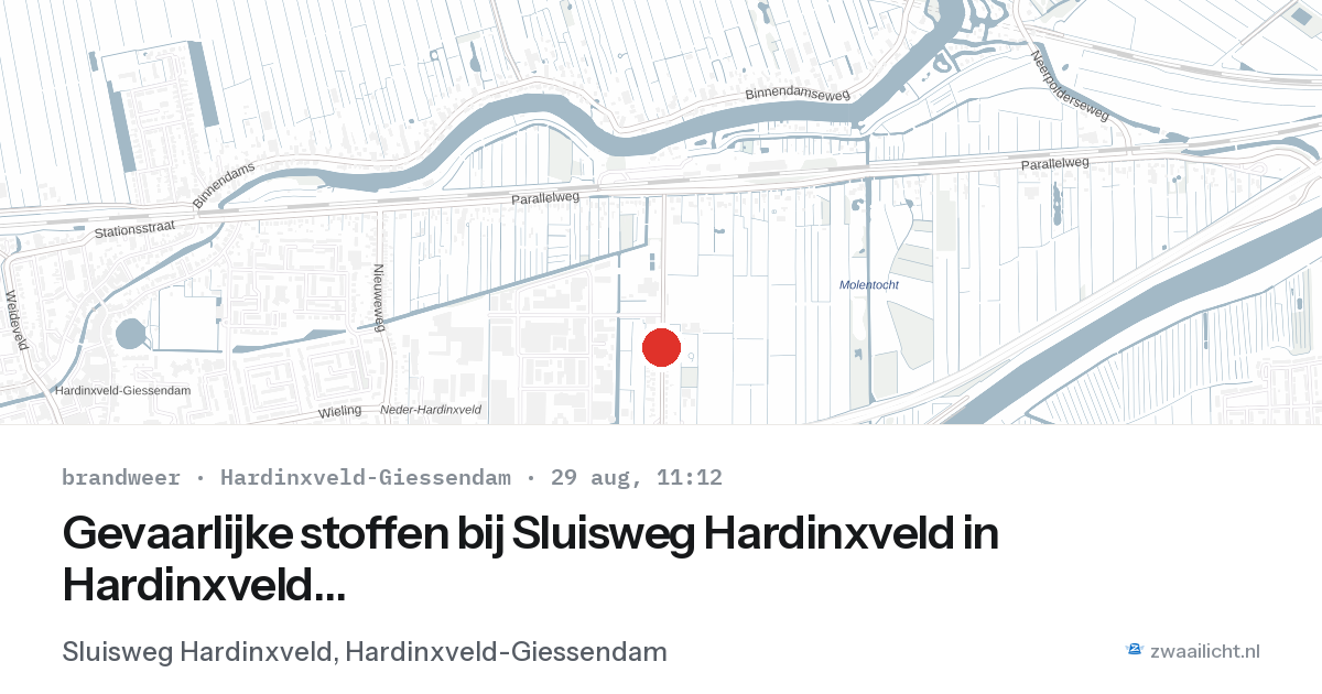 Gevaarlijke stoffen bij Sluisweg Hardinxveld in Hardinxveld-Giessendam — 29 aug 2026
