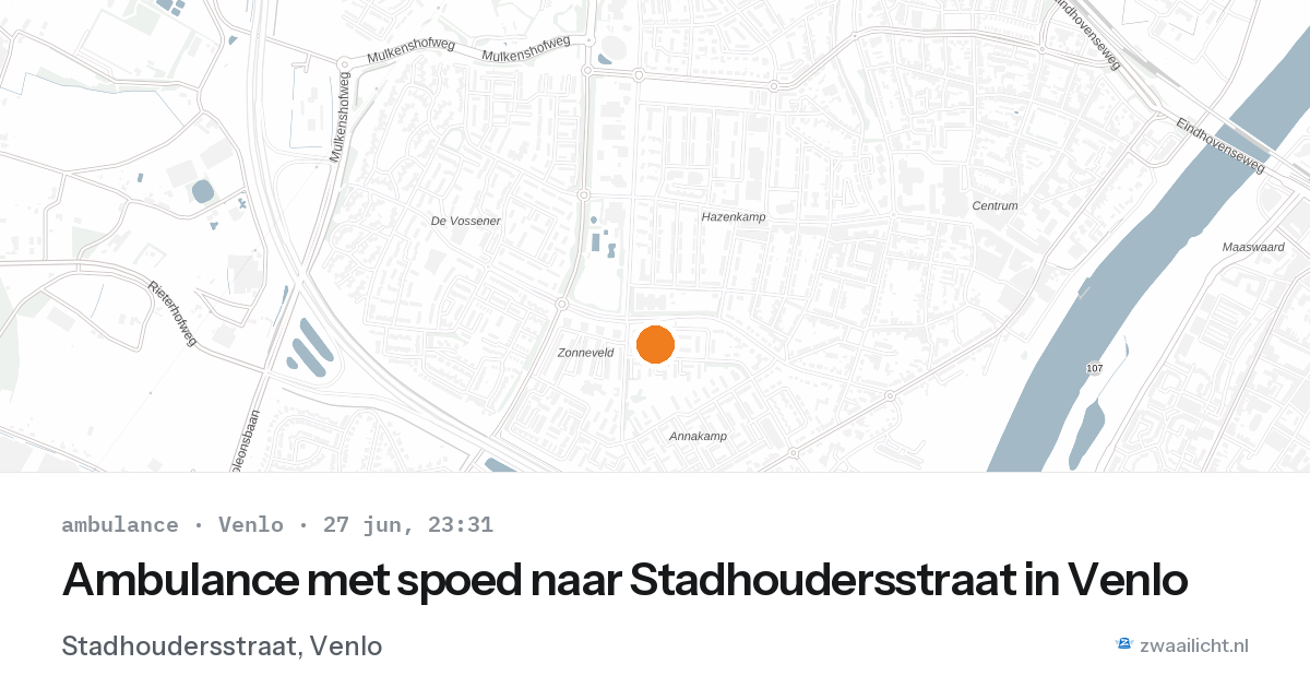 Ambulance met spoed naar Stadhoudersstraat in Venlo — 27 jun 2026