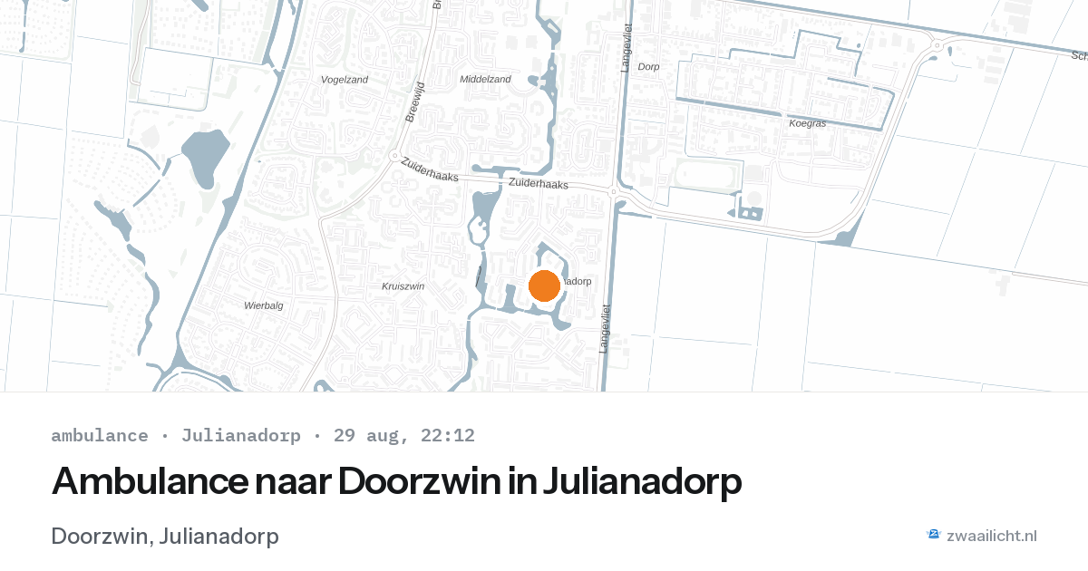 Ambulance naar Doorzwin in Julianadorp — 29 aug 2026