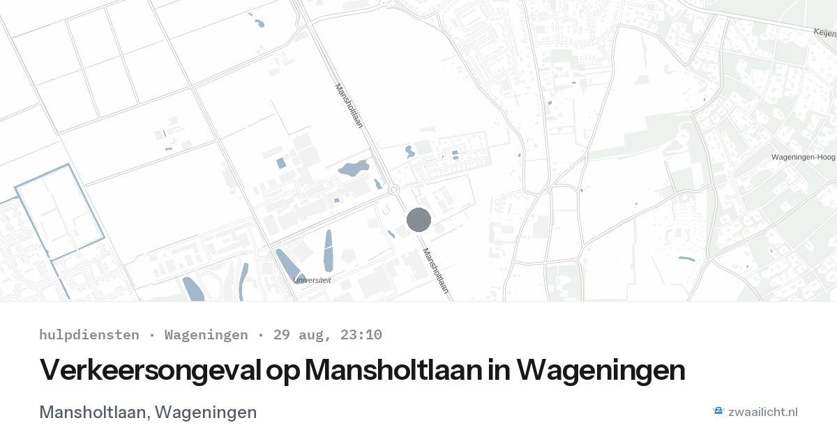 Verkeersongeval op Mansholtlaan in Wageningen — 29 aug 2026