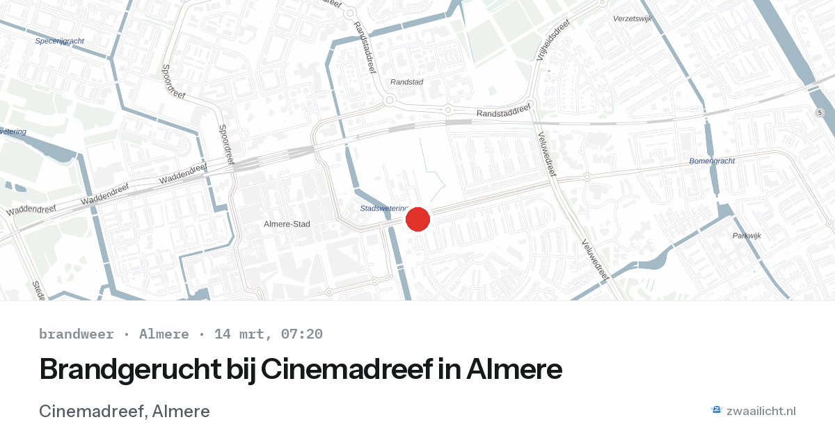 Brandgerucht bij Cinemadreef in Almere — 14 mrt 2026
