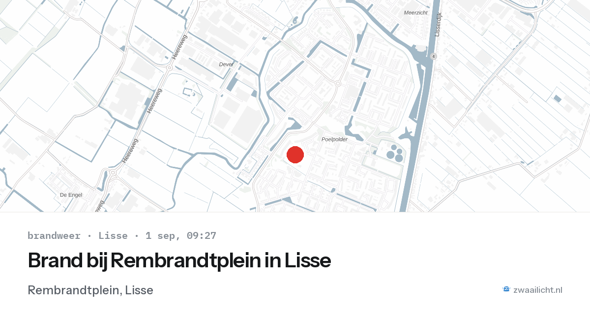 Brand bij Rembrandtplein in Lisse — 1 sep 2026