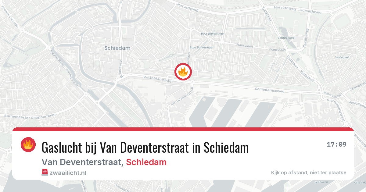 Gaslucht bij Van Deventerstraat in Schiedam — 14 aug 2026