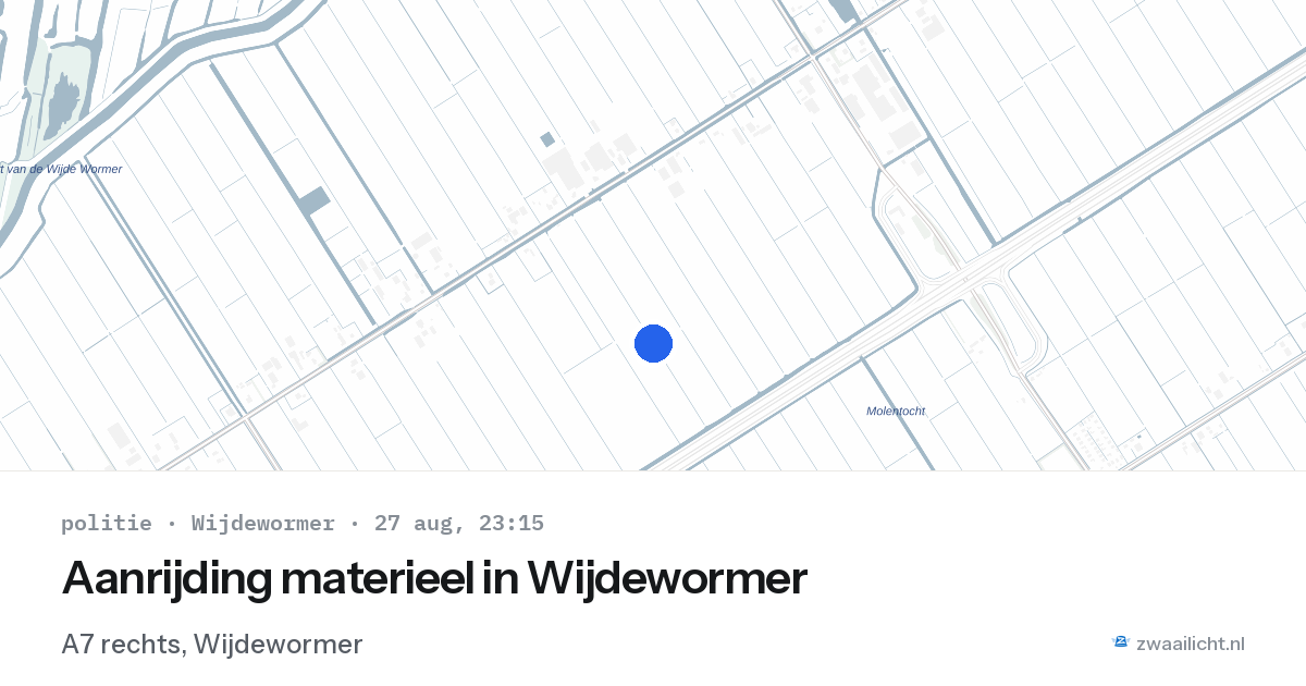 Aanrijding materieel in Wijdewormer — 27 aug 2026
