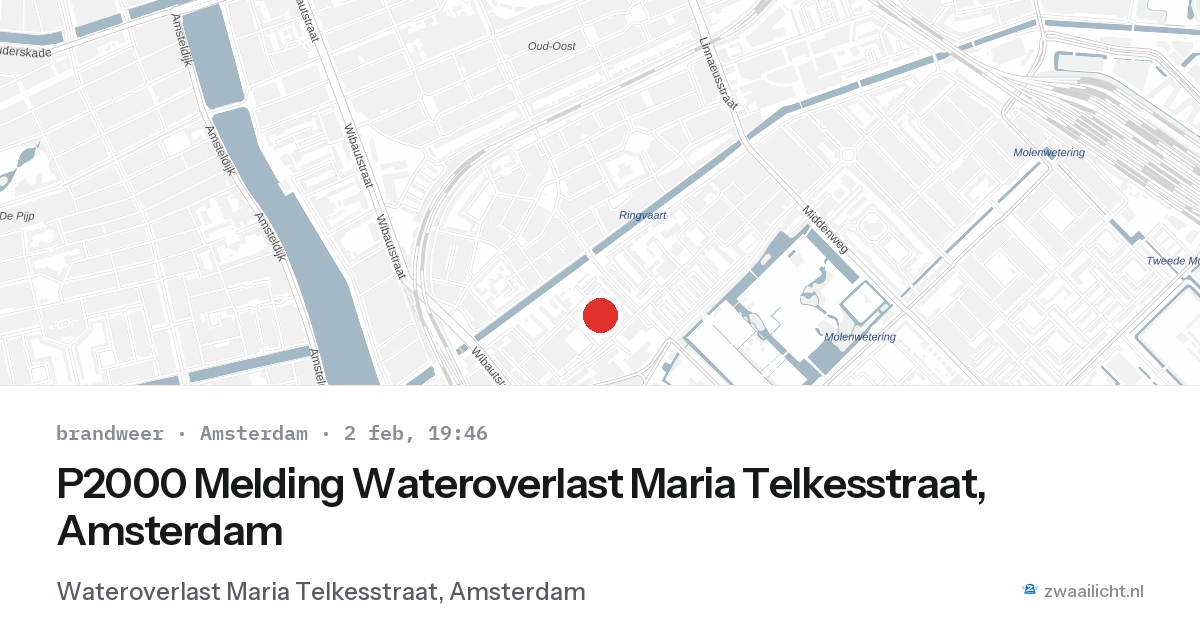 P2000 Melding Wateroverlast Maria Telkesstraat, Amsterdam — 2 feb 2026