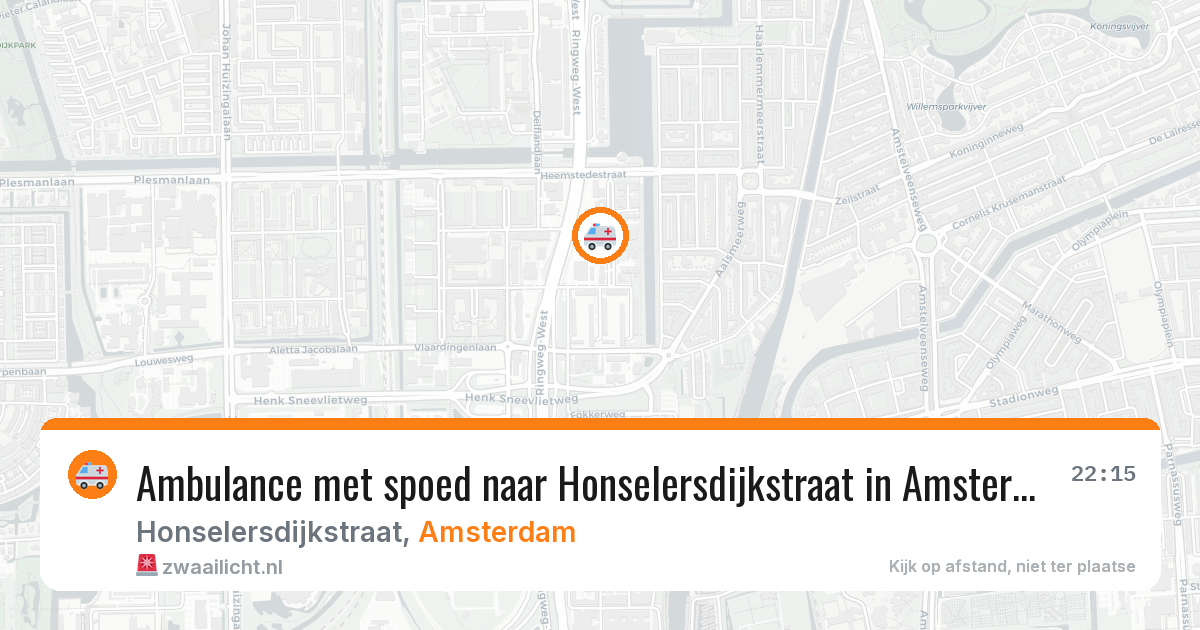 Ambulance met spoed naar Honselersdijkstraat in Amsterdam — 22 apr 2026