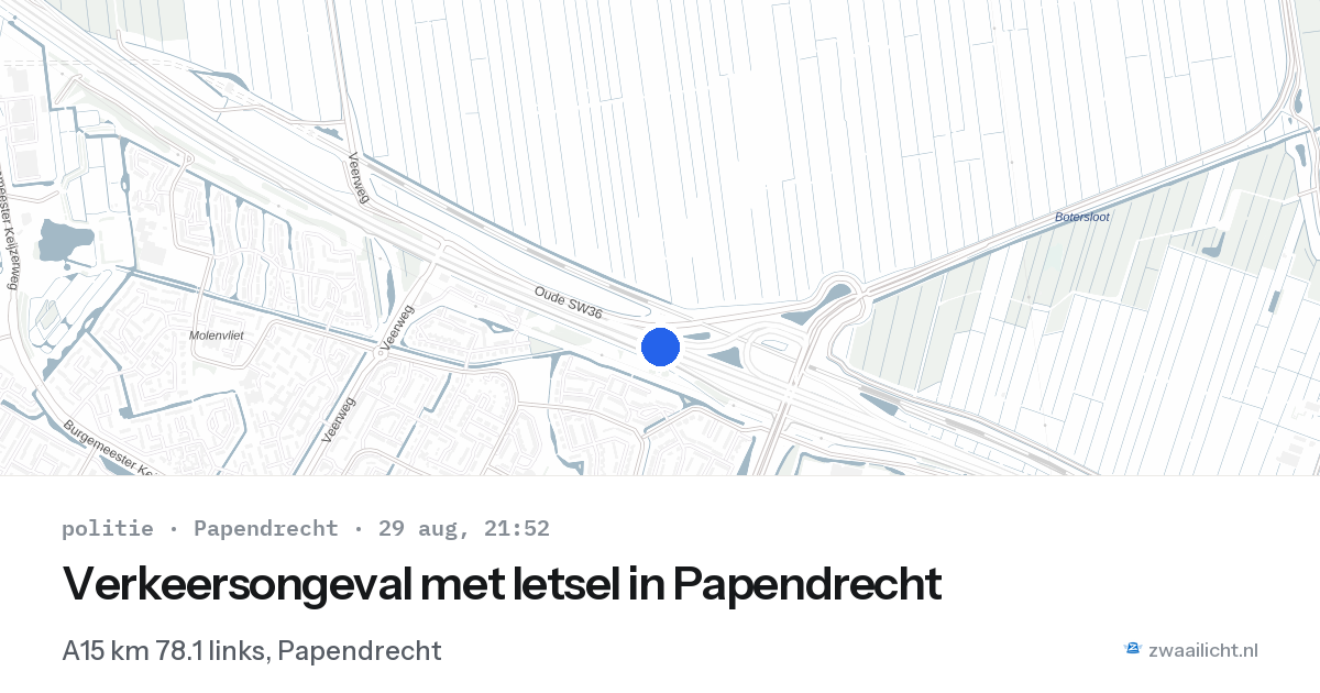 Verkeersongeval met letsel in Papendrecht — 29 aug 2026