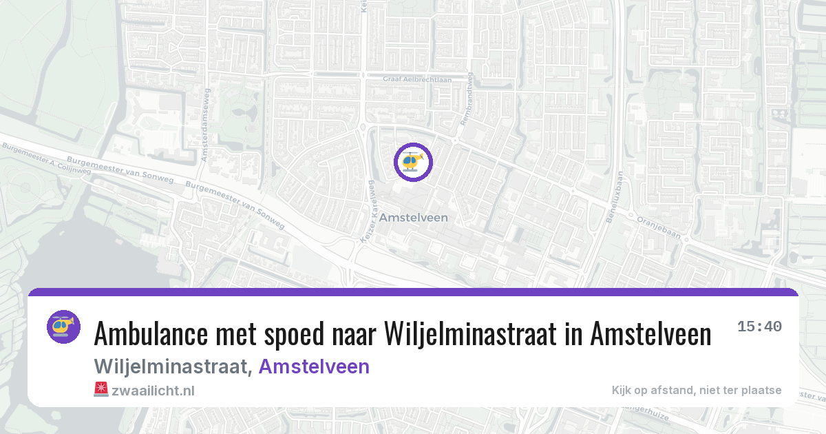Ambulance met spoed naar Wiljelminastraat in Amstelveen — 22 jun 2026