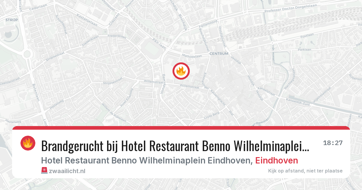 Brandgerucht bij Hotel Restaurant Benno Wilhelminaplein Eindhoven in Eindhoven — 16 mei 2026
