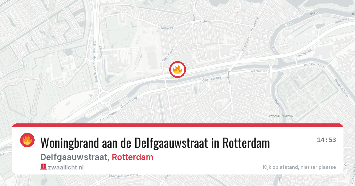 Woningbrand aan de Delfgaauwstraat in Rotterdam — 12 aug 2026