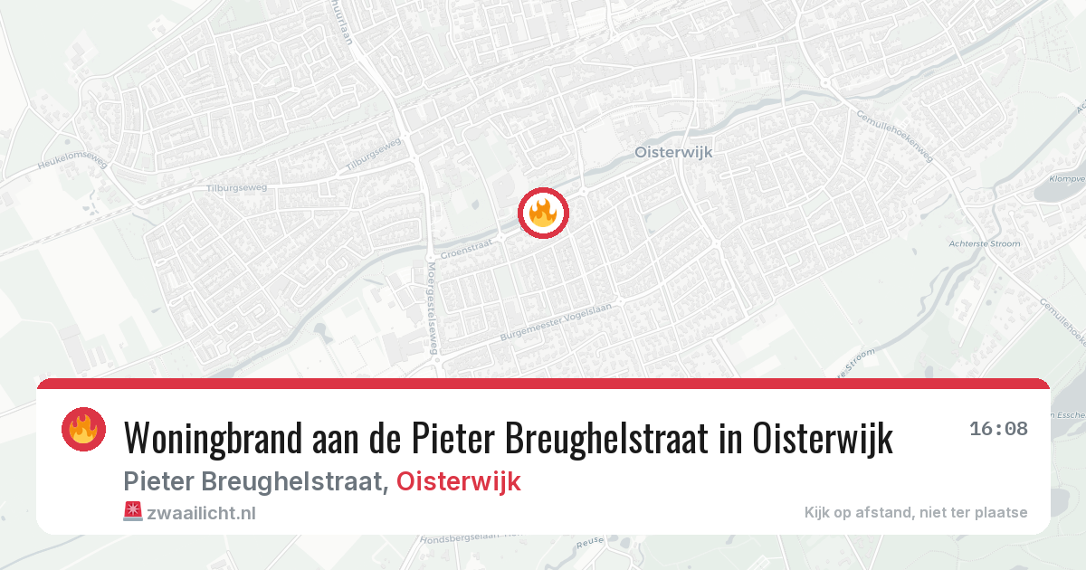 Woningbrand aan de Pieter Breughelstraat in Oisterwijk — 14 aug 2026