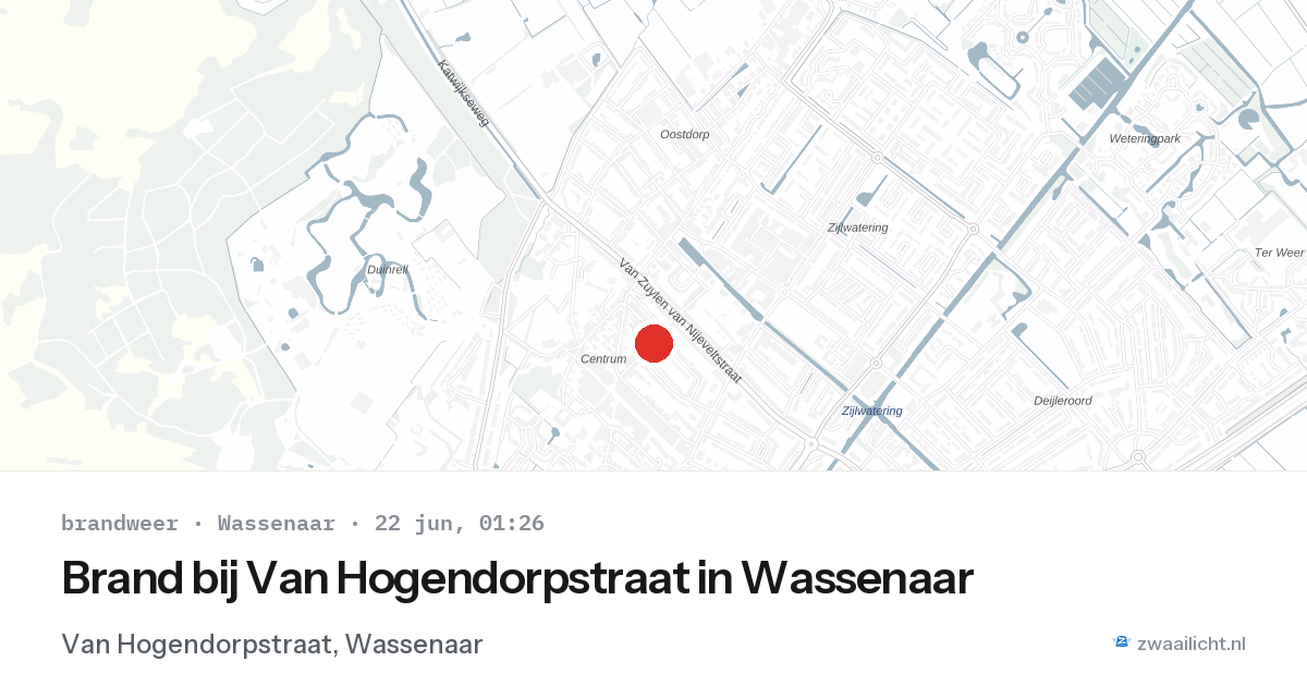 Brand bij Van Hogendorpstraat in Wassenaar — 21 jun 2026
