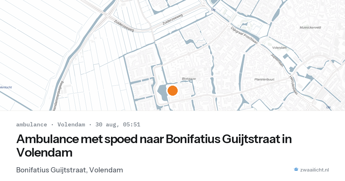 Ambulance met spoed naar Bonifatius Guijtstraat in Volendam — 30 aug 2026