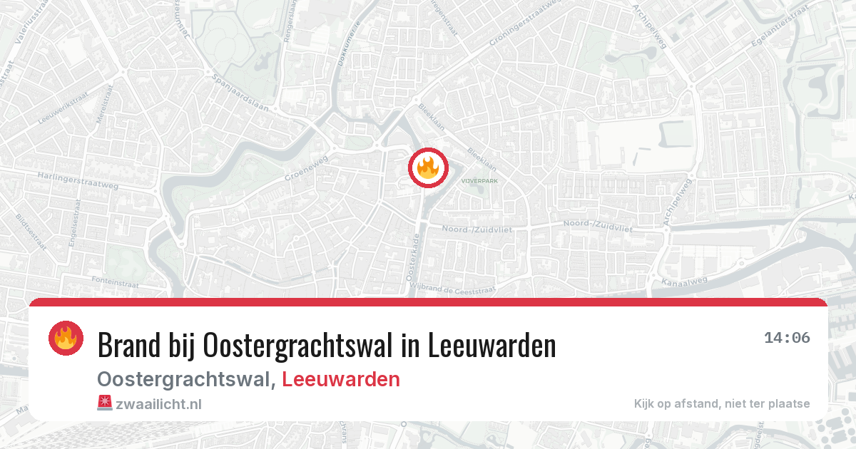 Brand bij Oostergrachtswal in Leeuwarden — 21 mrt 2026