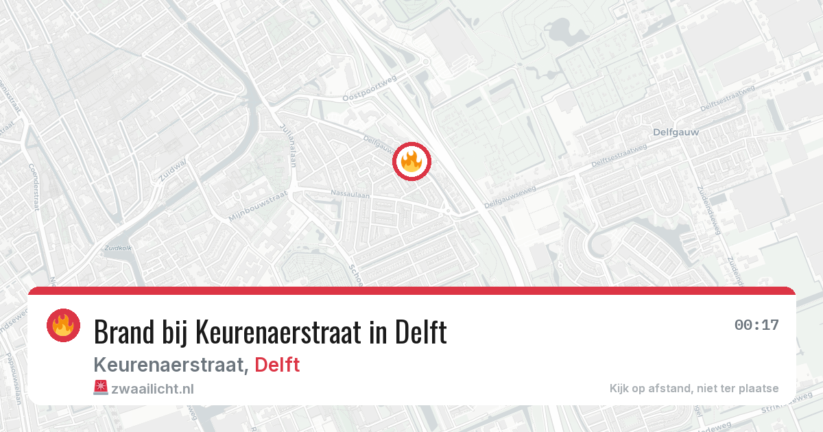 Brand bij Keurenaerstraat in Delft — 9 aug 2026