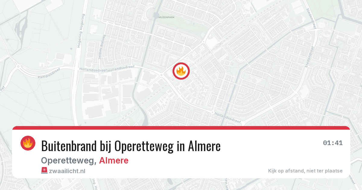 Buitenbrand bij Operetteweg in Almere — 9 aug 2026