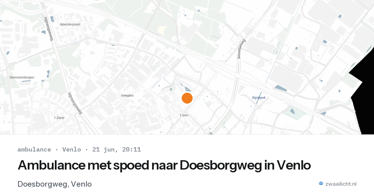Ambulance met spoed naar Doesborgweg in Venlo — 21 jun 2026