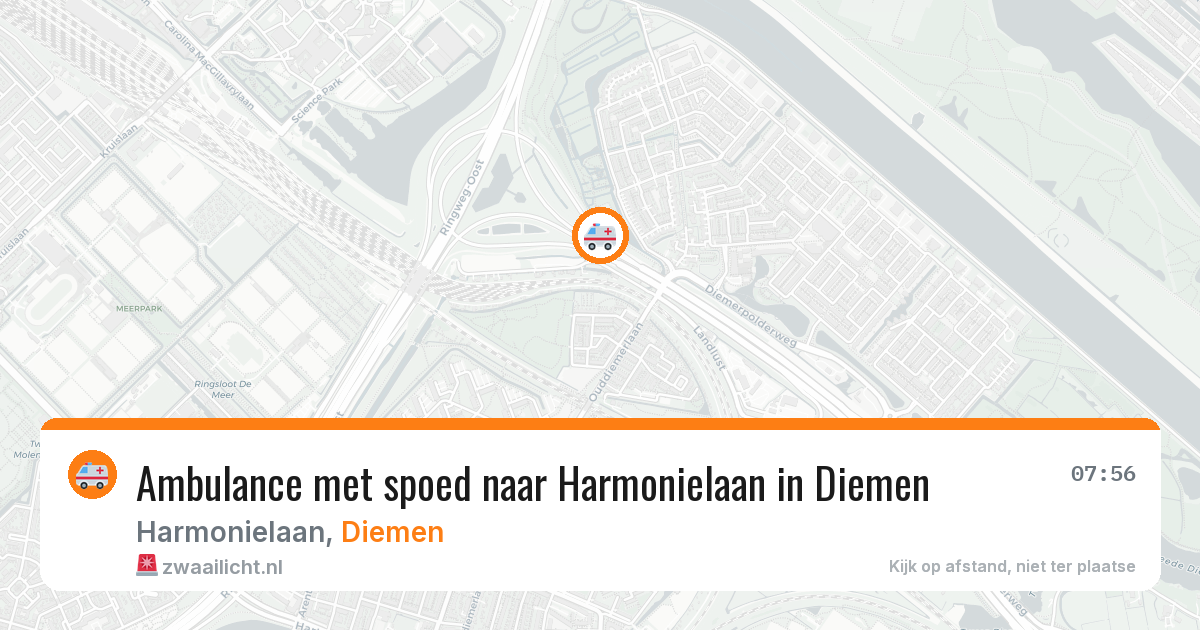 Ambulance met spoed naar Harmonielaan in Diemen — 13 aug 2026