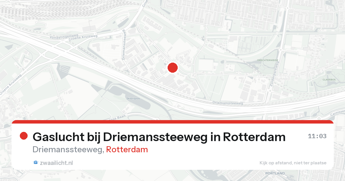 Gaslucht bij Driemanssteeweg in Rotterdam — 16 aug 2026