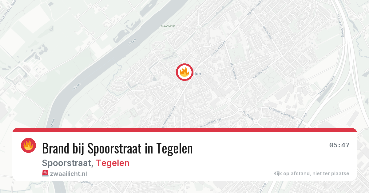 Brand bij Spoorstraat in Tegelen — 9 aug 2026