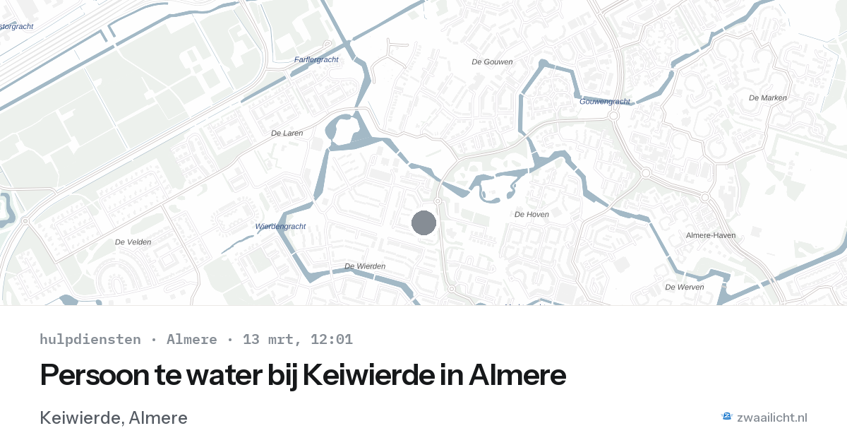 Persoon te water bij Keiwierde in Almere — 13 mrt 2026
