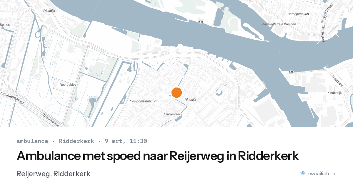 Ambulance met spoed naar Reijerweg in Ridderkerk — 9 mrt 2026