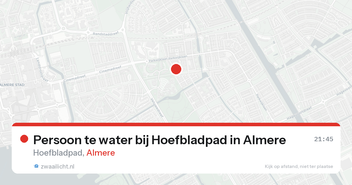 Persoon te water bij Hoefbladpad in Almere — 18 aug 2026