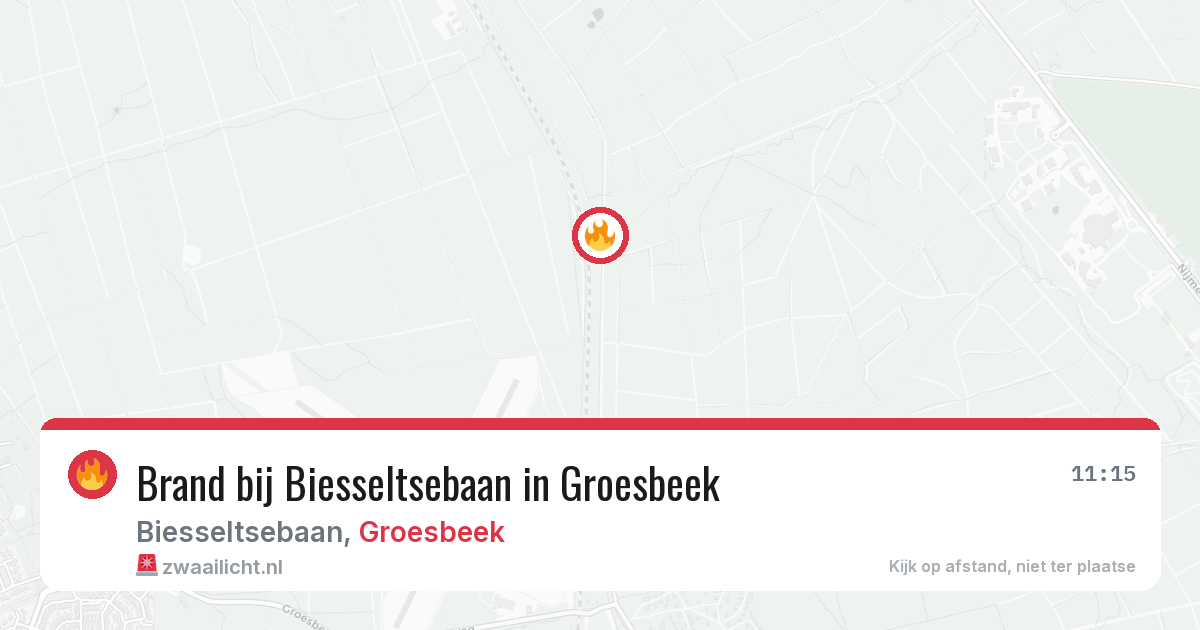 Brand bij Biesseltsebaan in Groesbeek — 13 aug 2026
