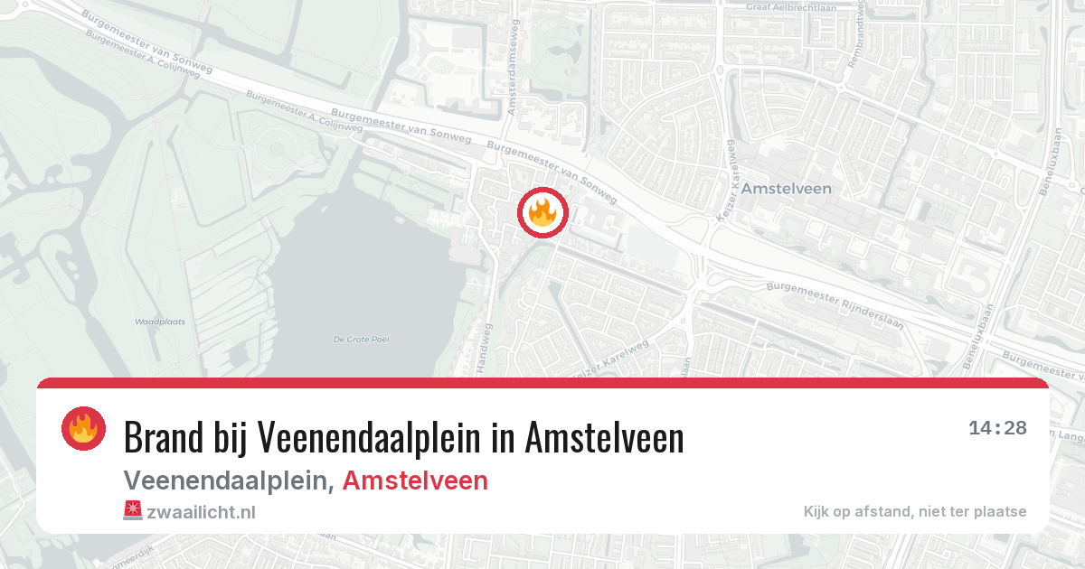 Brand bij Veenendaalplein in Amstelveen — 18 jul 2026