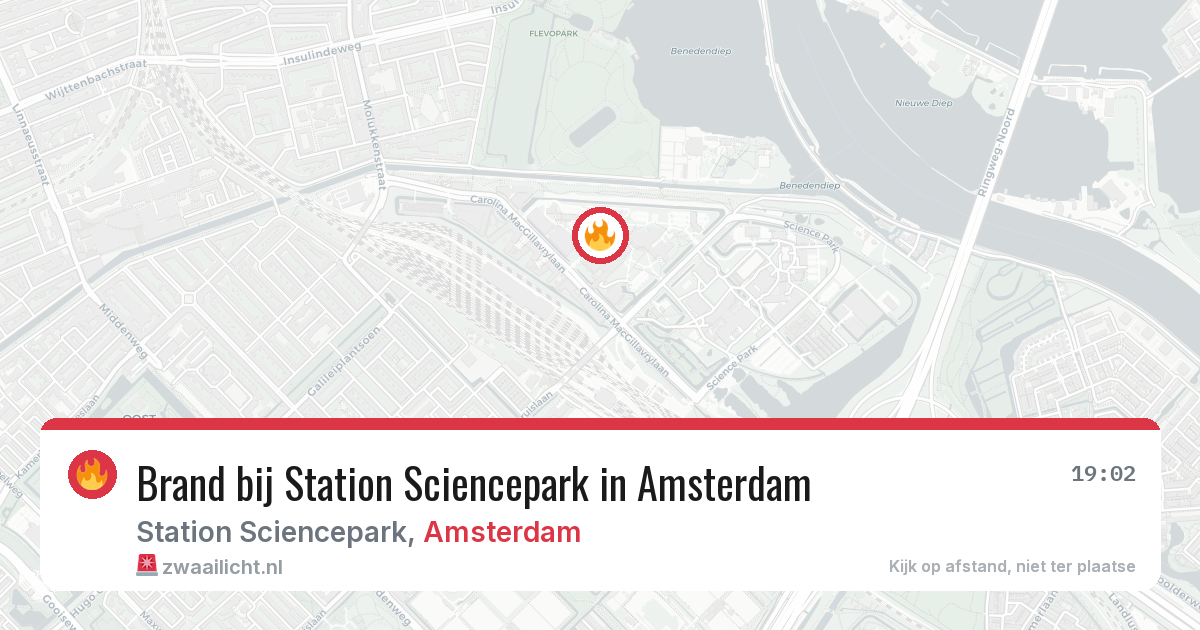 Brand bij Station Sciencepark in Amsterdam — 9 aug 2026