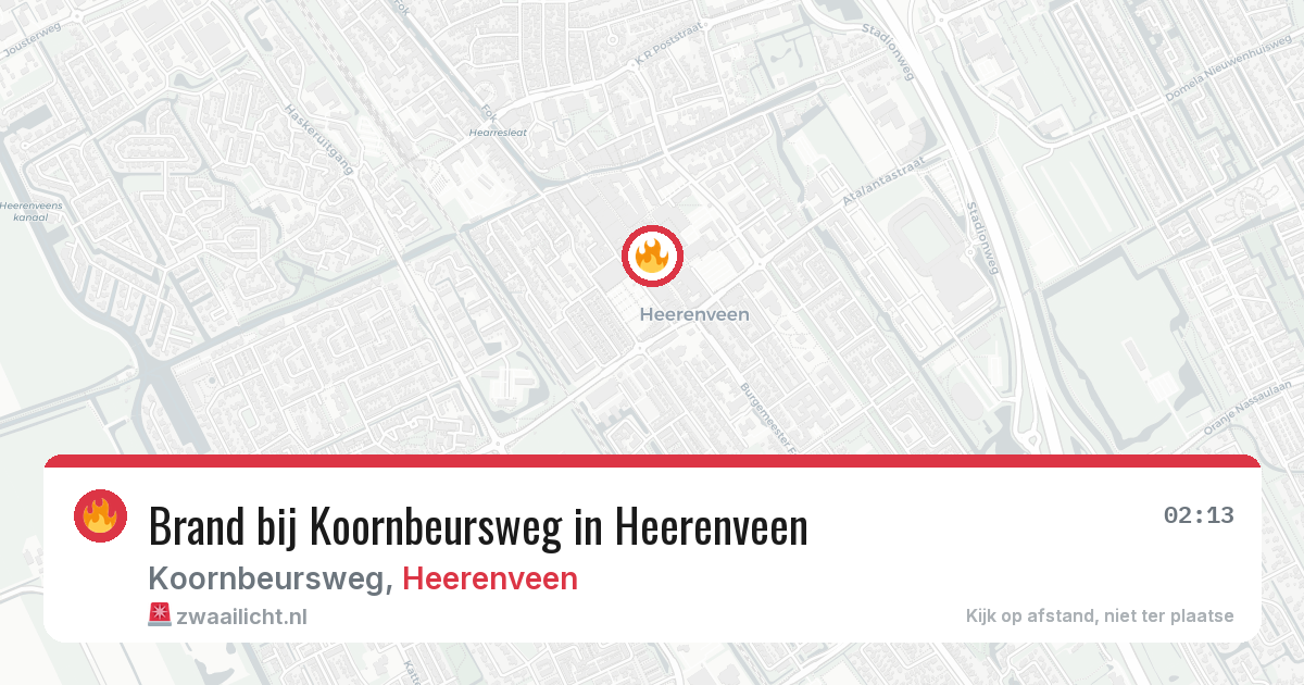 Brand bij Koornbeursweg in Heerenveen — 13 aug 2026