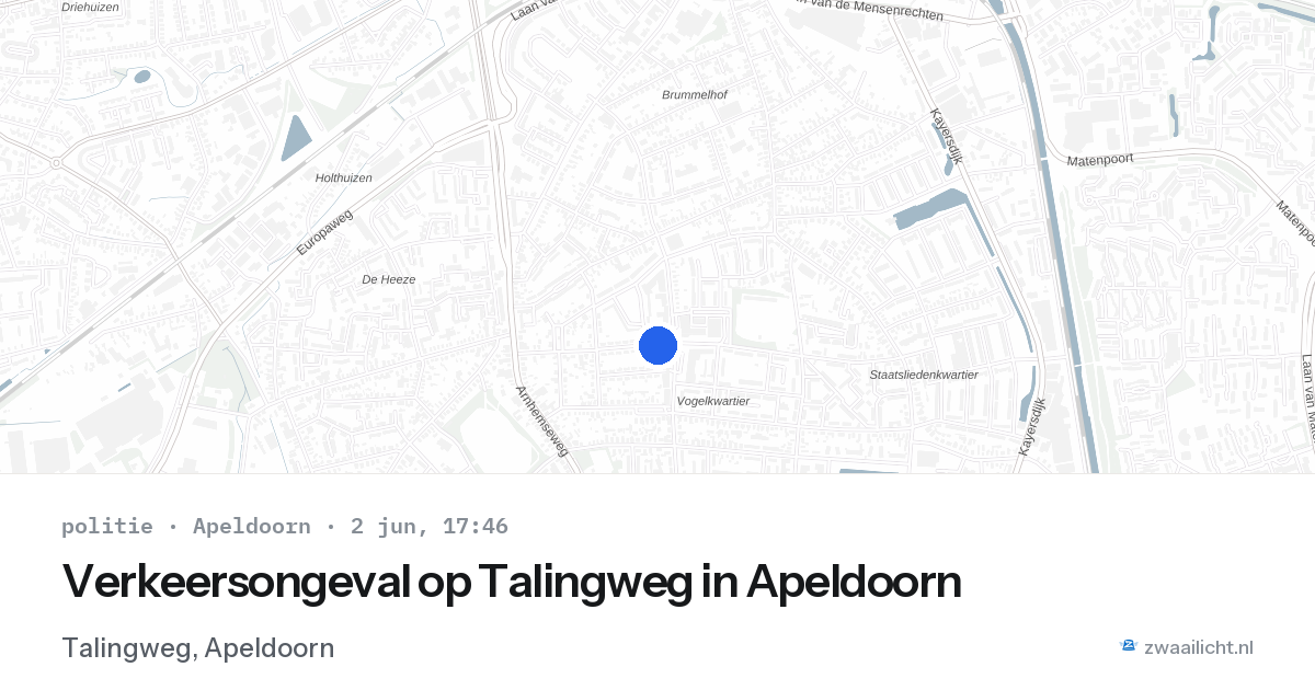 Verkeersongeval op Talingweg in Apeldoorn — 2 jun 2026