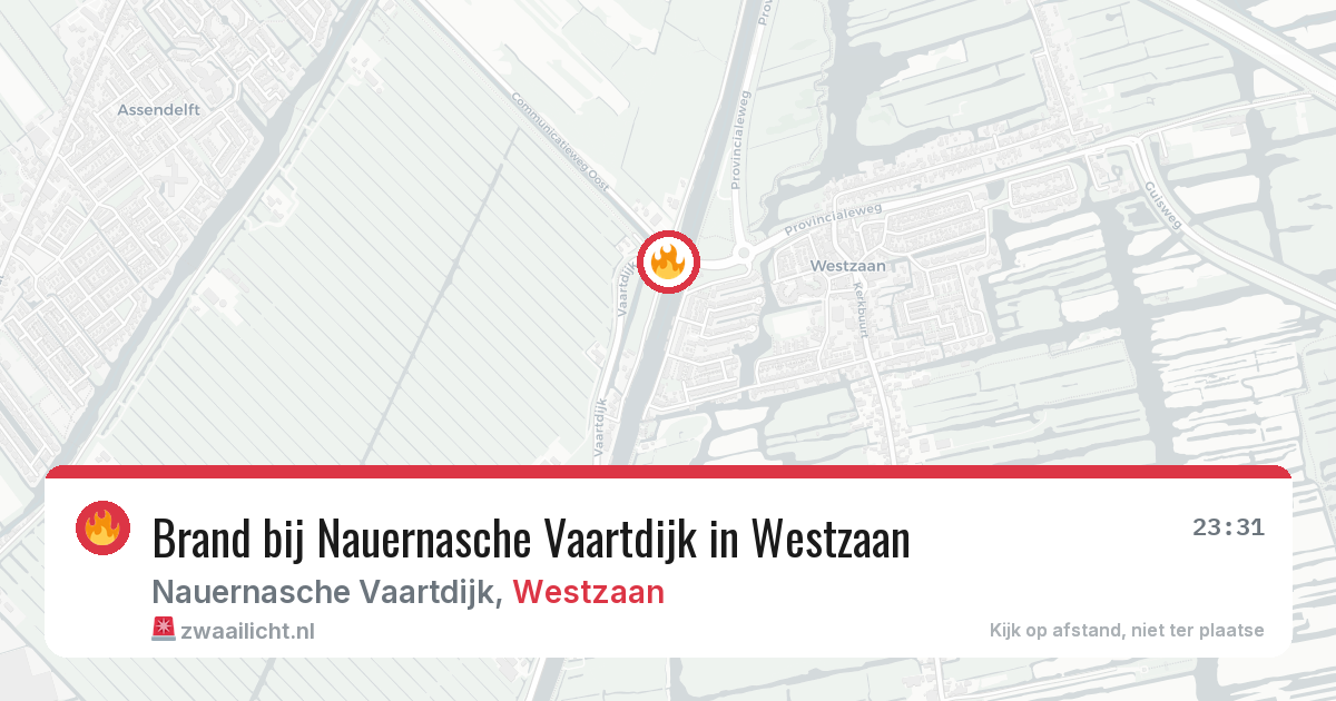 Brand bij Nauernasche Vaartdijk in Westzaan — 14 mrt 2026
