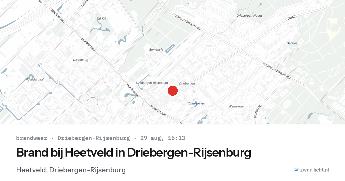 Brand bij Heetveld in Driebergen-Rijsenburg — 29 aug 2026