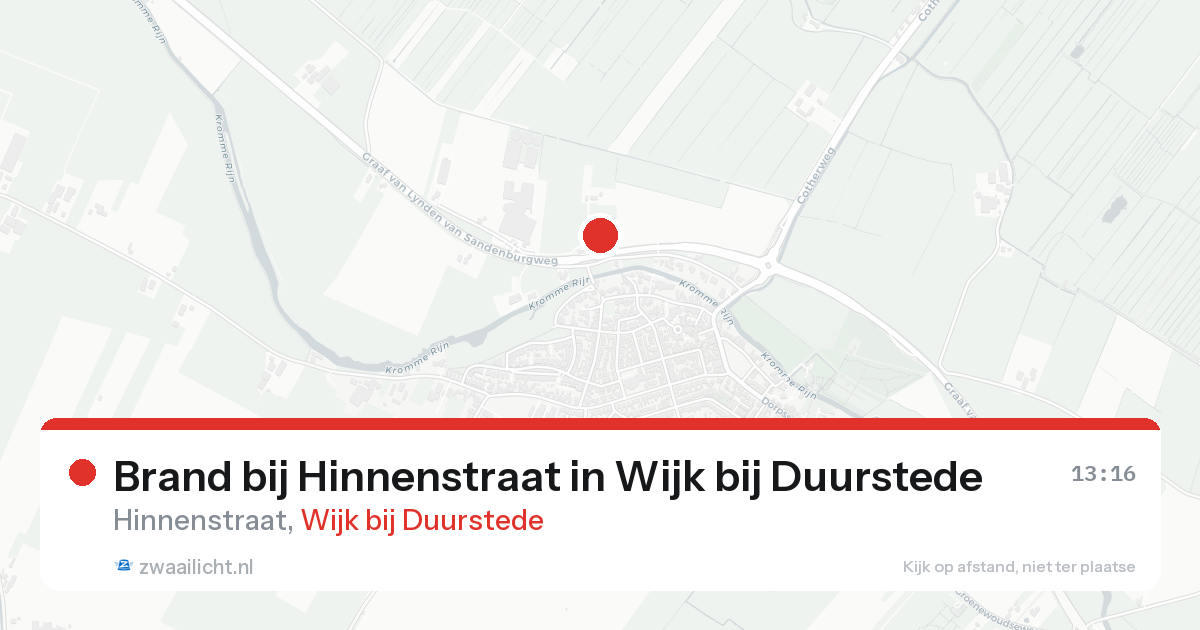Brand bij Hinnenstraat in Wijk bij Duurstede — 16 aug 2026