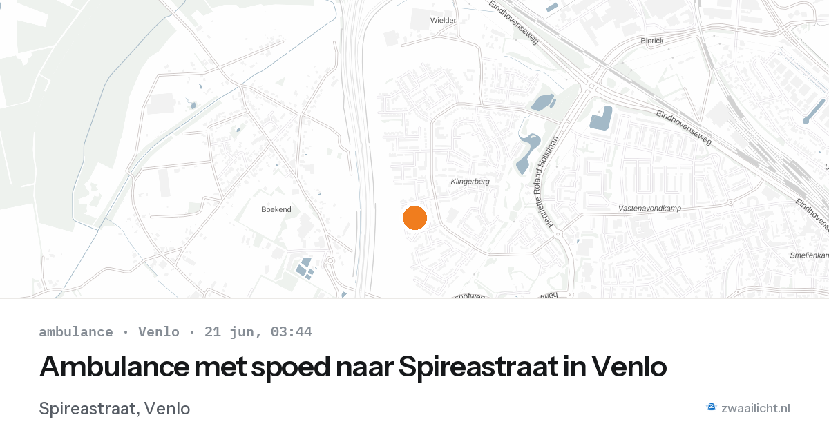 Ambulance met spoed naar Spireastraat in Venlo — 21 jun 2026