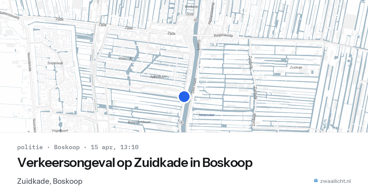 Verkeersongeval op Zuidkade in Boskoop — 15 apr 2026
