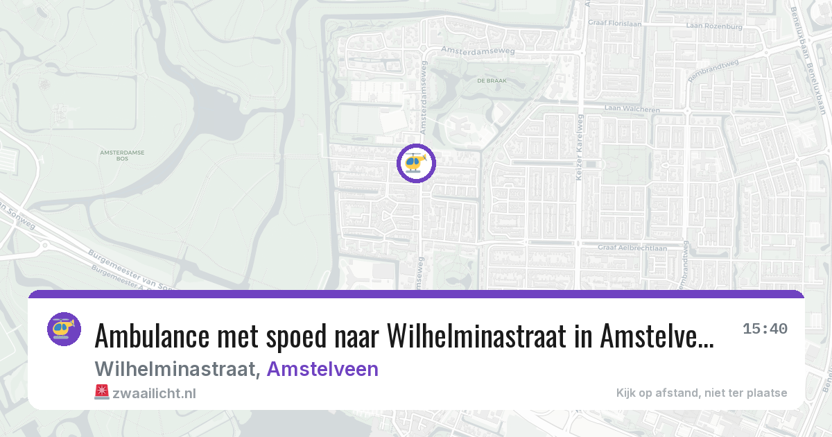Ambulance met spoed naar Wilhelminastraat in Amstelveen — 22 jun 2026
