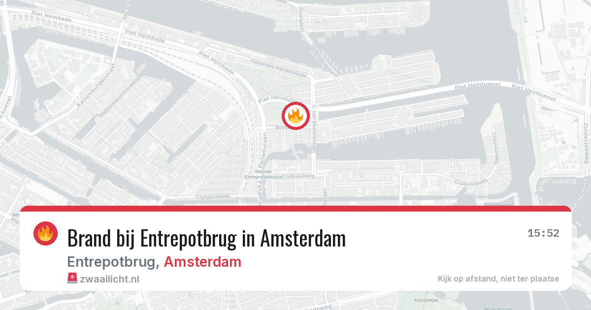 Brand bij Entrepotbrug in Amsterdam — 26 jun 2026