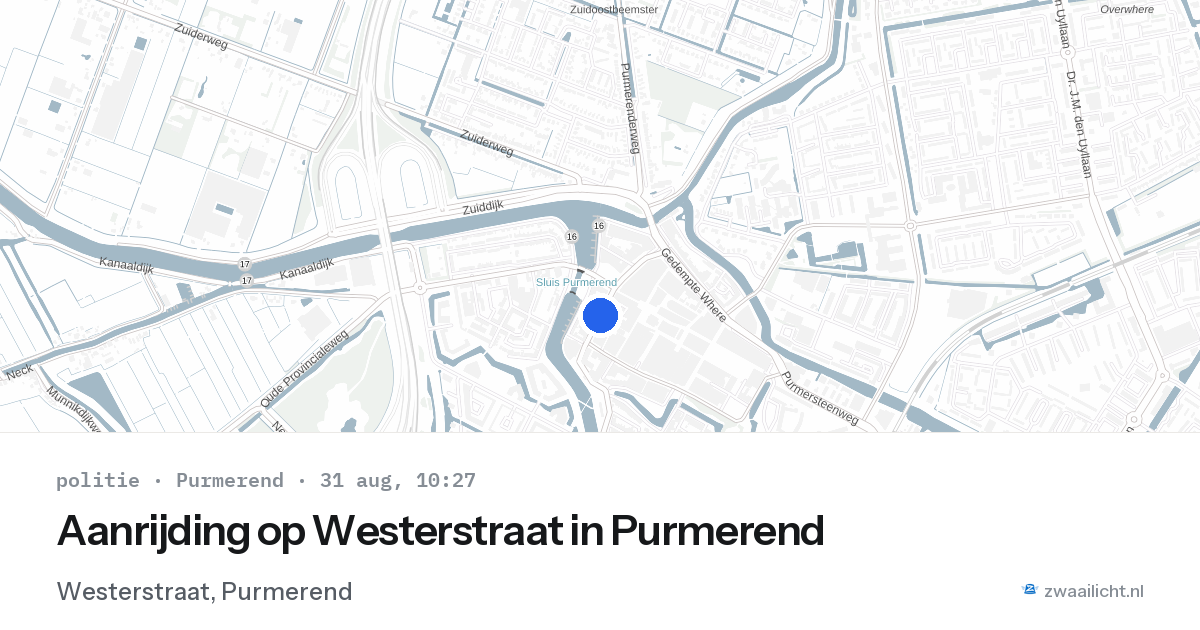 Aanrijding op Westerstraat in Purmerend — 31 aug 2026